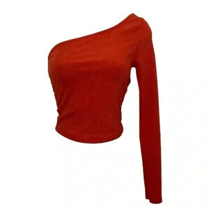 ASOS DESIGN one shoulder ribbed long sleeve crop top